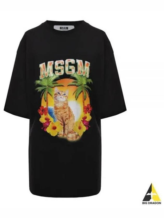 College Cat Crew Neck Cotton Short Sleeve T-Shirt Black - MSGM - BALAAN 2