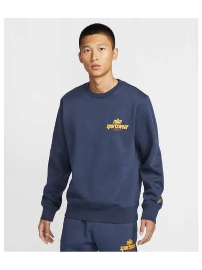 Club Fleece Crew Neck Sweatshirt Navy - NIKE - BALAAN 2