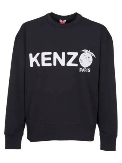 Logo Orange Print Oversized Cotton Sweatshirt Black - KENZO - BALAAN 2