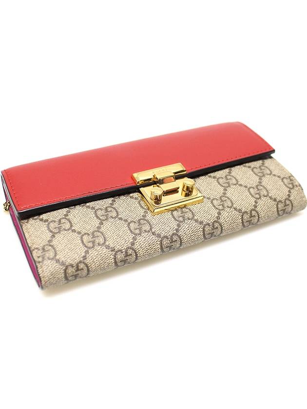 Gucci 453506 GG Supreme Canvas Paddle Lock Continental Gold Chain Clutch Shoulder Bag Long Wallet - GUCCI - BALAAN 4