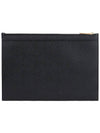 Pebble Grain Three Stripes Zipper Small Clutch Bag Black - THOM BROWNE - BALAAN 4