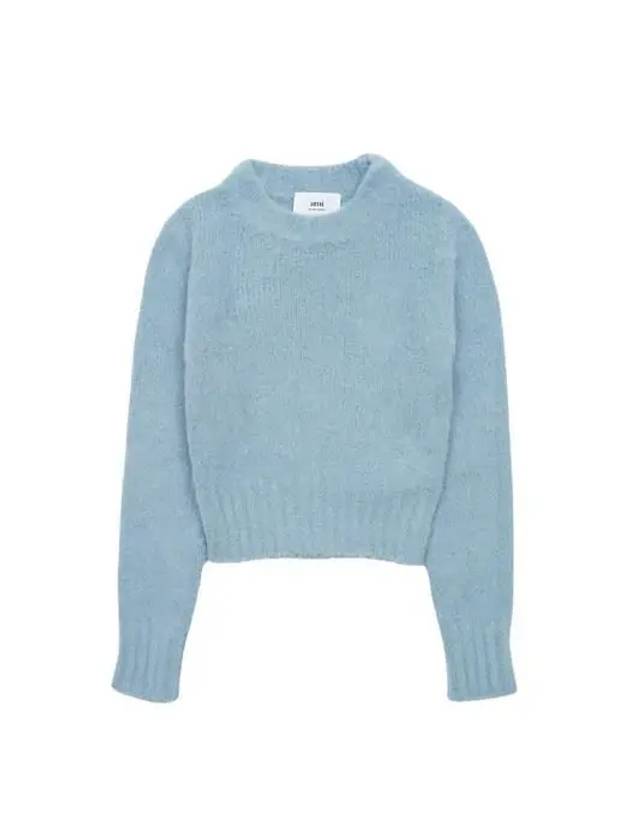 crew neck brushed alpaca knit top blue - AMI - 2