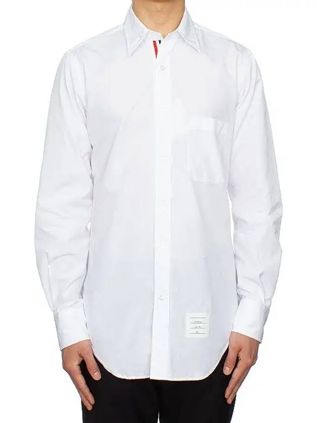 Men's Grosgrain Placket Solid Poplin Long Sleeve Shirt White - THOM BROWNE - BALAAN 3