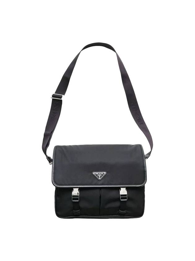 Triangle Logo Re-Nylon Saffiano Leather Messenger Bag Black - PRADA - BALAAN 1