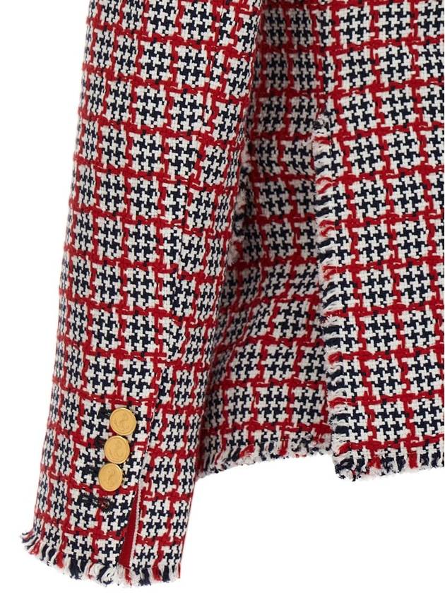 Check Pattern Tweed Jacket Red - THOM BROWNE - BALAAN 5