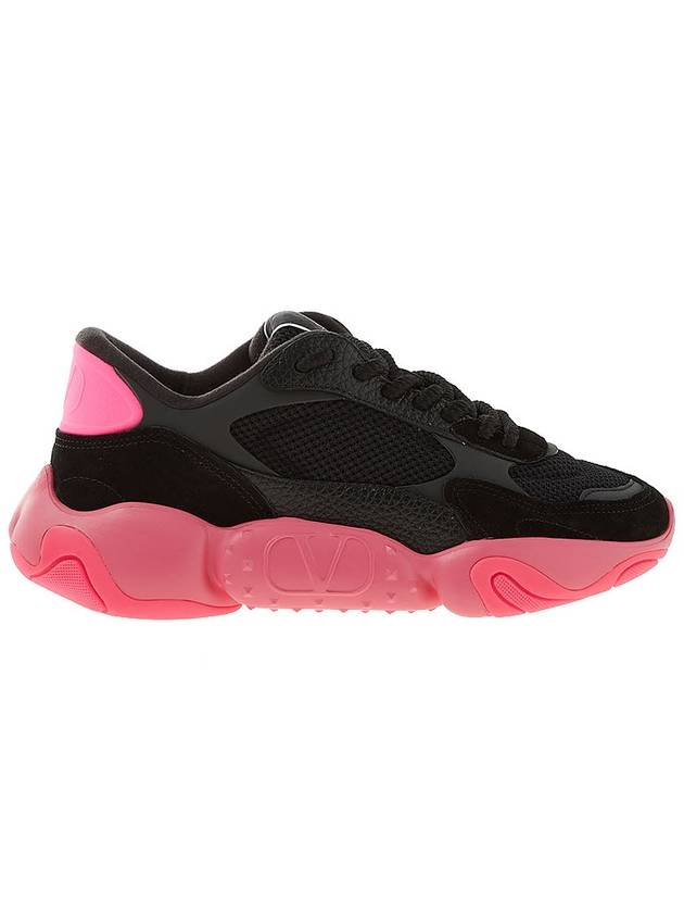 Bubble Back Mesh Suede Low Top Sneakers Black Pink - VALENTINO - BALAAN 3