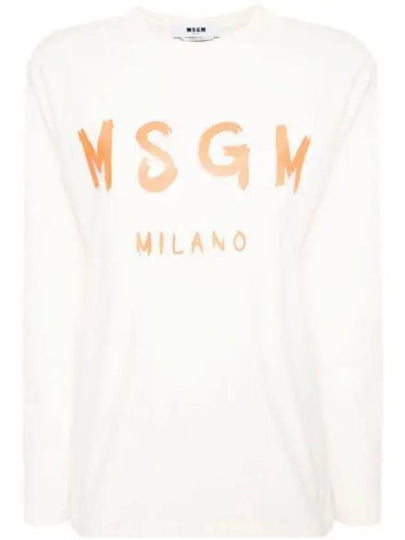 Brushed Logo Cotton Long Sleeve T-Shirt Ivory - MSGM - BALAAN 2