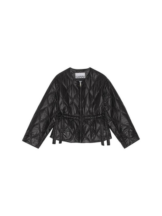 Shiny Quilted Zip-Up Jacket Black - GANNI - BALAAN 1