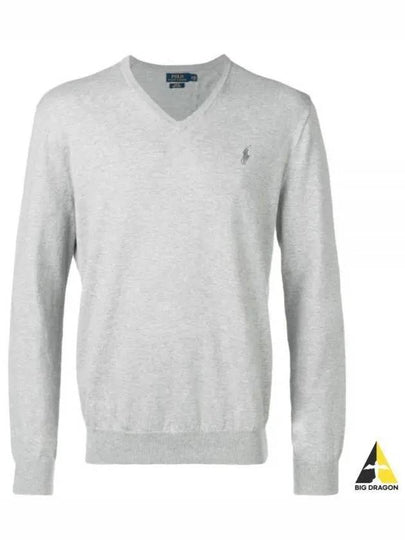 Embroidery Logo V-Neck Knit Top Grey - POLO RALPH LAUREN - BALAAN 2