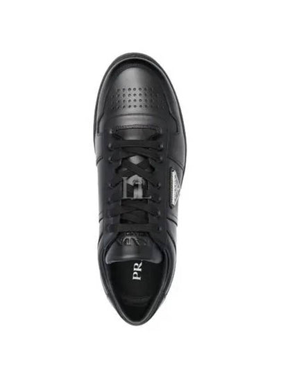 Downtown Triagle Logo Leather Low Top Sneakers Black - PRADA - BALAAN 2