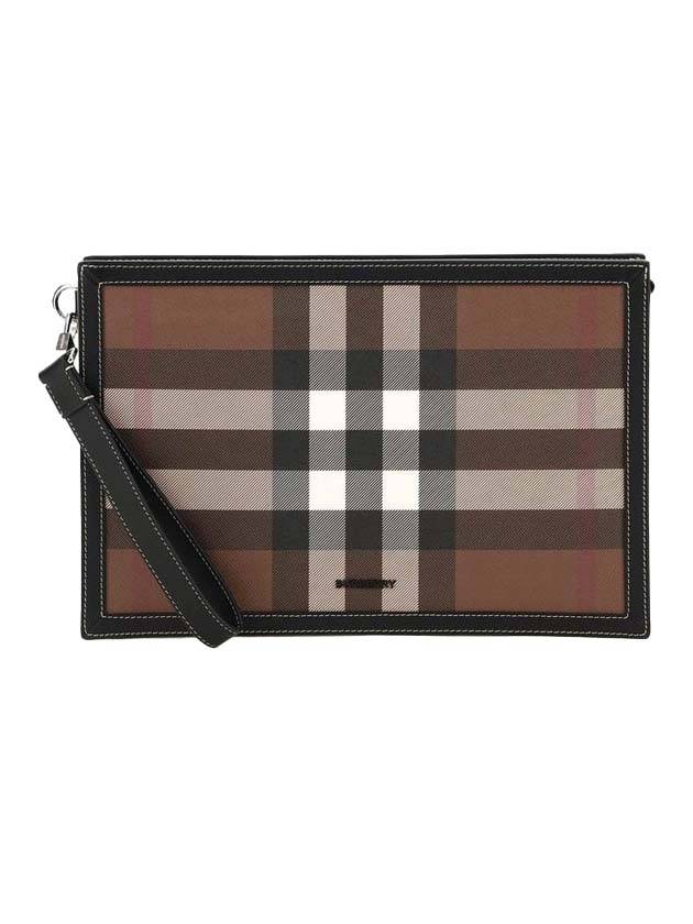 Check Leather Zipper Clutch Bag Brown - BURBERRY - BALAAN 1