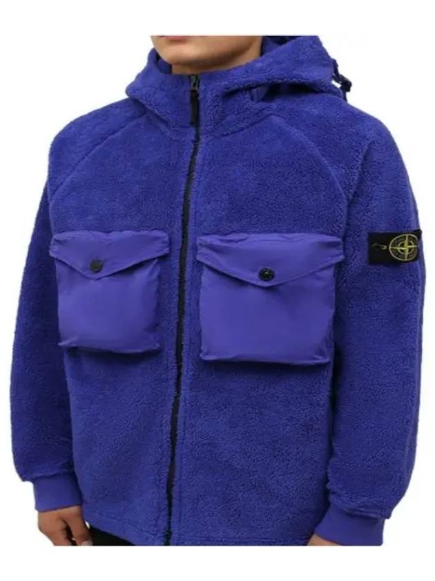 Men's Wappen Patch Shearling Hooded Jacket Blue - STONE ISLAND - BALAAN 3