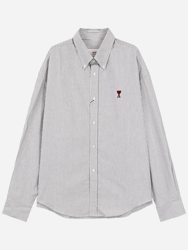 Small Heart Logo Oxford Button Down Long Sleeve Shirt Natural White - AMI - BALAAN 2