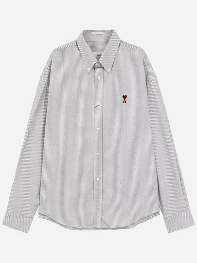 Small Heart Logo Oxford Button Down Long Sleeve Shirt Natural White - AMI - BALAAN 2