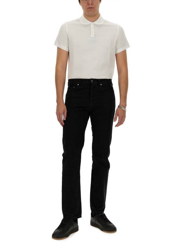 Men's Monogram Cotton Short Sleeve Polo Shirt White - SAINT LAURENT - BALAAN 3