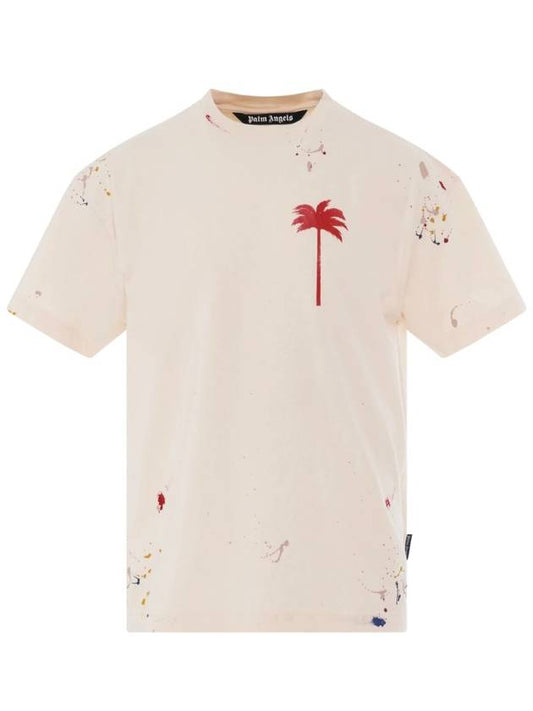 Men's Palm Tree Spray Short Sleeve T-Shirt Ivory - PALM ANGELS - BALAAN 2
