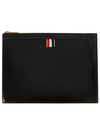 Leather Zipper Tablet Small Clutch Bag Black - THOM BROWNE - BALAAN 2