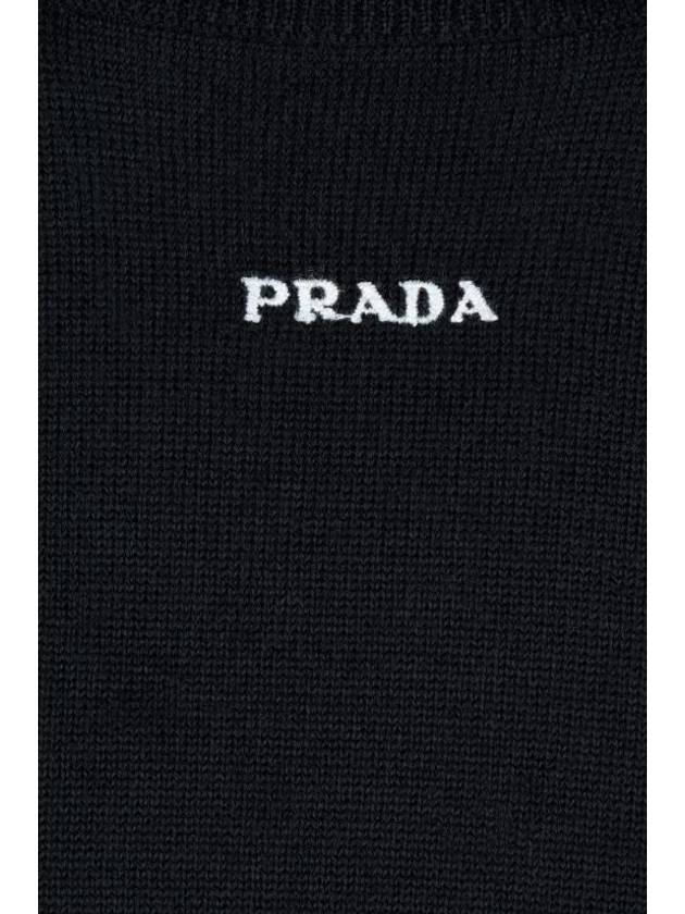 Logo Intarsia Crew Neck Sweatshirt Black - PRADA - BALAAN 4