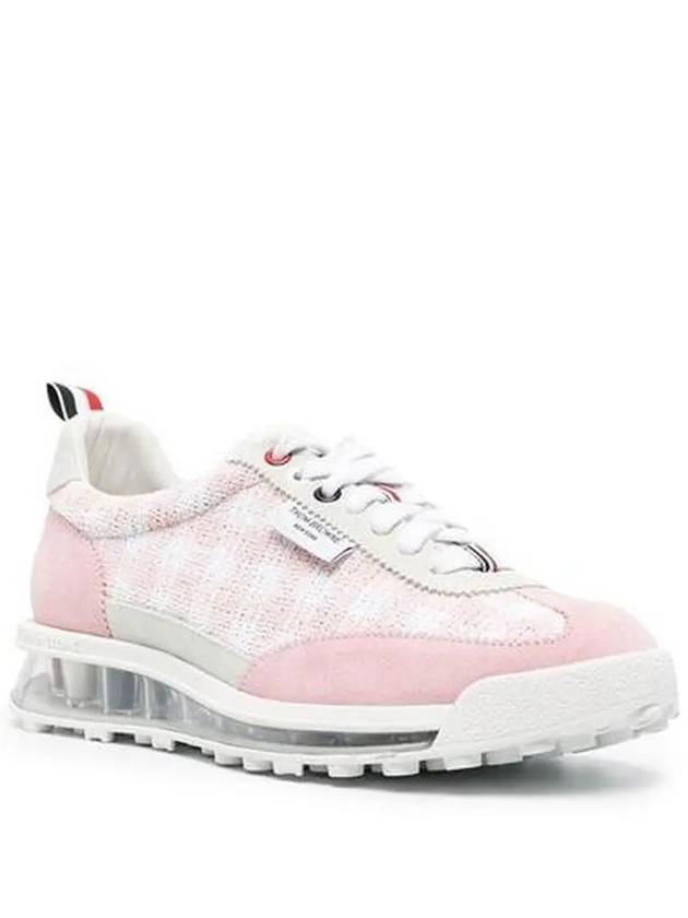 Gingham Boucle Clear Sole Tech Runner Low Top Sneakers Light Pink - THOM BROWNE - BALAAN 4