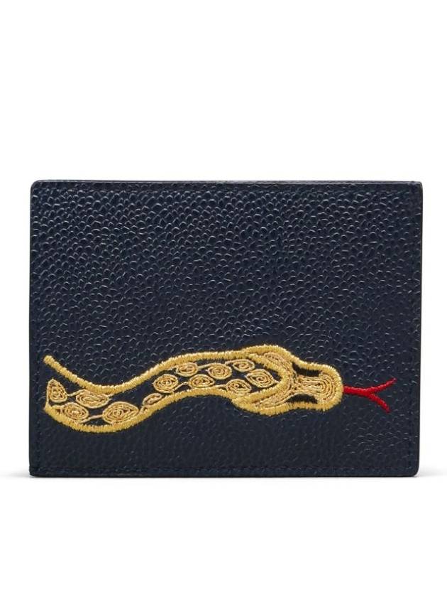 Luna New Year Pebble Grain Single Card Wallet Blue - THOM BROWNE - BALAAN 3