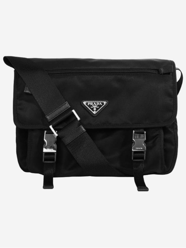 Triangular Logo Tessuto Messenger Bag Black - PRADA - BALAAN 2