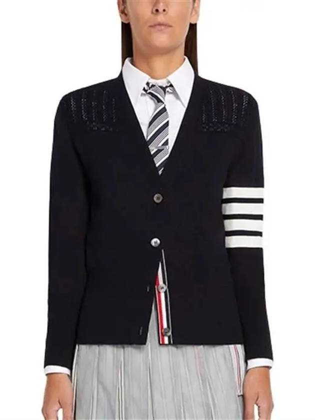 Striped Hector V Neck Cardigan Navy - THOM BROWNE - BALAAN 2