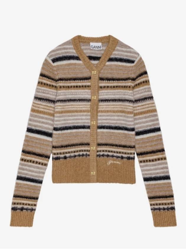 Striped Soft Wool Knit Cardigan Brown - GANNI - BALAAN 2