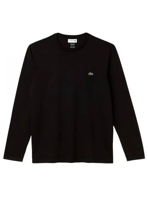 Pima Crew Neck Cotton Long Sleeve T-shirt Black - LACOSTE - BALAAN 2