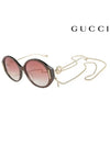 Eyewear Chain Round Frame Sunglasses Brown - GUCCI - BALAAN.