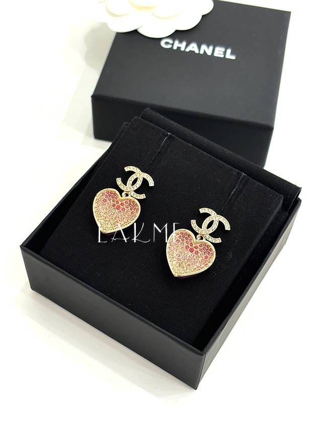 Heart drop CC women s earrings pink champagne gold ABA403b - CHANEL - BALAAN 3