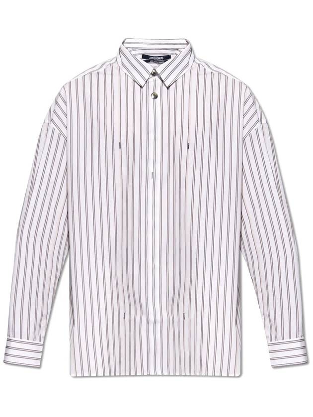 La Chemise Manches Longues Striped Cotton Long Sleeve Shirt Beige - JACQUEMUS - BALAAN 2