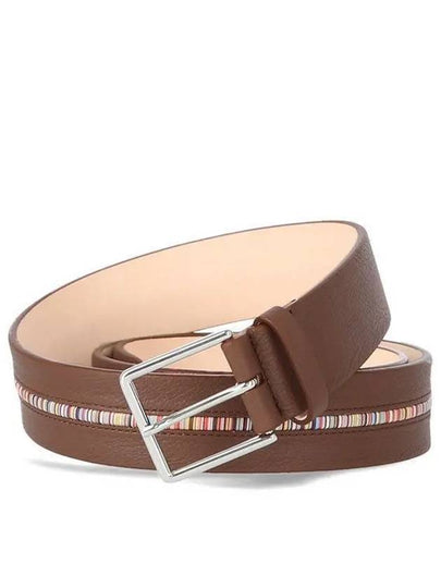 Signature Striped Leather Belt Brown - PAUL SMITH - BALAAN 2