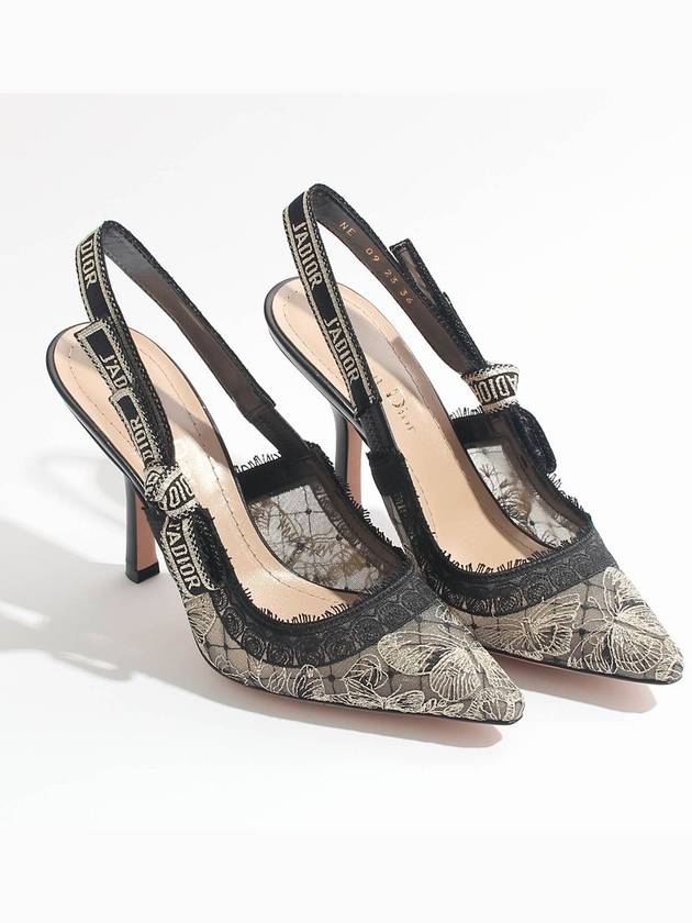 J'adior Butterfly Motif Metallic Thread Slingback Heels Black - DIOR - BALAAN 4