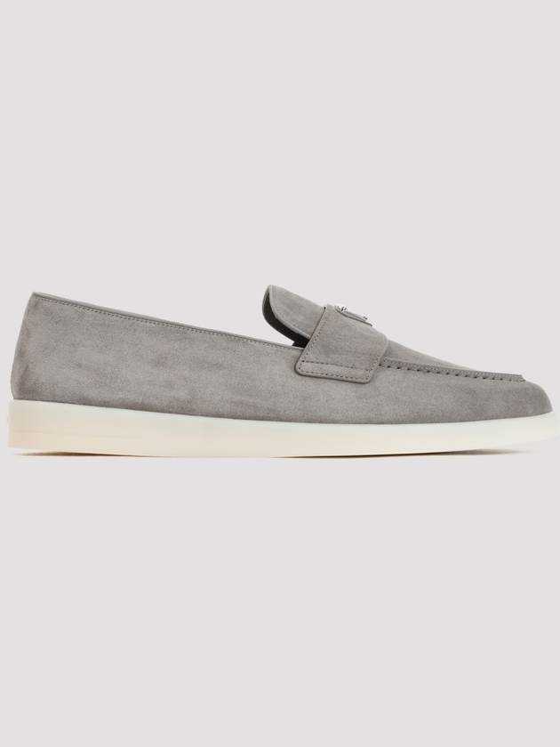 Triangle Logo Suede Loafers Grey - PRADA - BALAAN 2