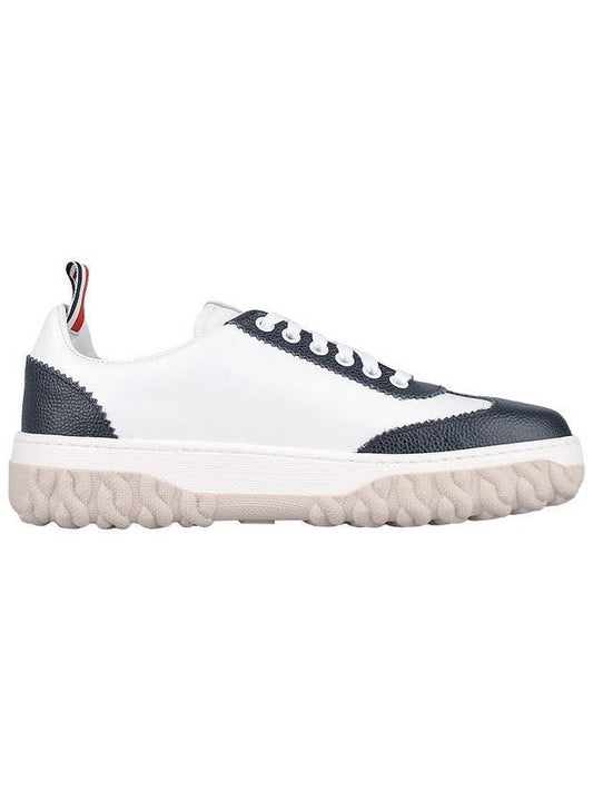 Calf Suede Cable Knit Low Top Sneakers White Navy - THOM BROWNE - BALAAN 1