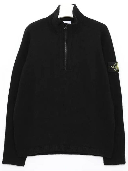 Wappen Patch Lambswool Half-Zip Knit Top Black - STONE ISLAND - BALAAN 2