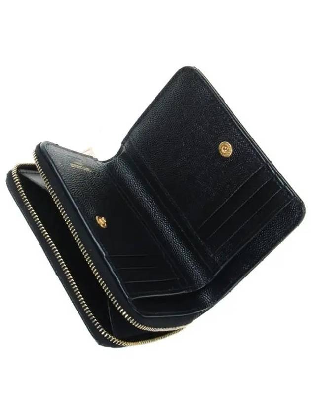 Monogram Grained Leather Zipper Half Wallet Black - SAINT LAURENT - BALAAN.