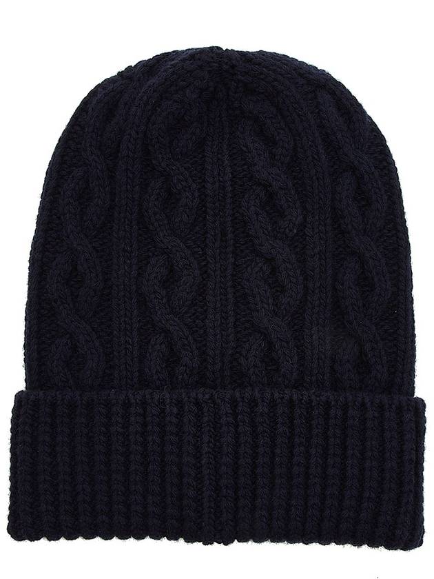 Logo Patch Cable Knit Beanie Midnight Blue - KENZO - BALAAN 3