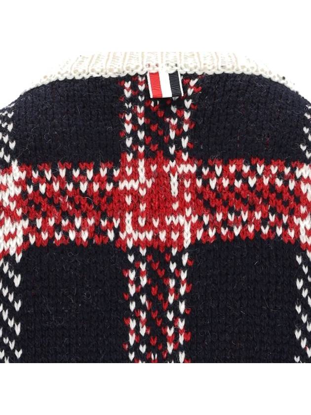 Tartan Check Jacquard Wool Mohair Knit Top Red Beige - THOM BROWNE - BALAAN 5