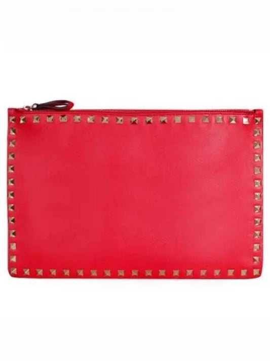 Rockstud Zipper Clutch Bag Red - VALENTINO - BALAAN 2