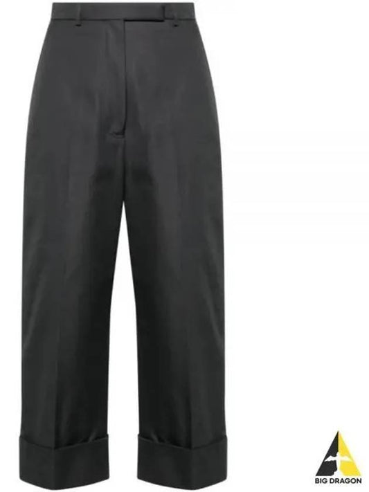 High Waist Cotton Canvas Straight Pants Dark Grey - THOM BROWNE - BALAAN 2