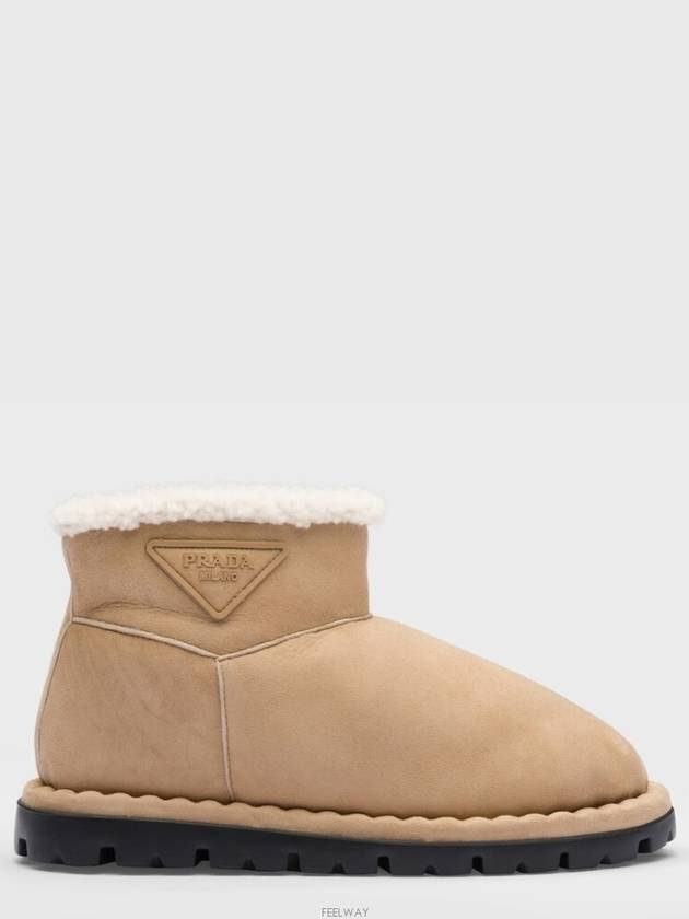 Triangle Logo Shearling Winter Boots Ecru - PRADA - BALAAN 3