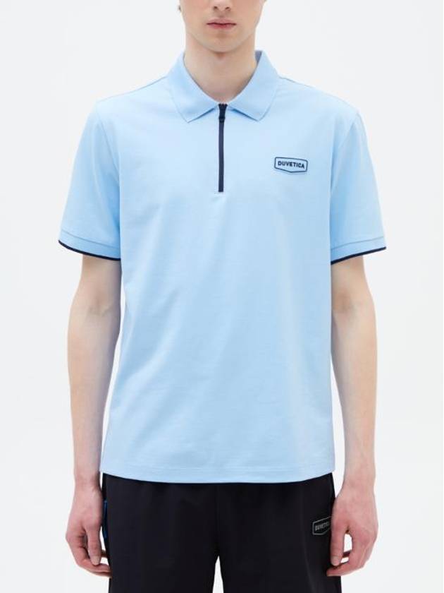 Geoel Zip Neck Short Sleeve Polo Shirt Sky Blue - DUVETICA - BALAAN 1