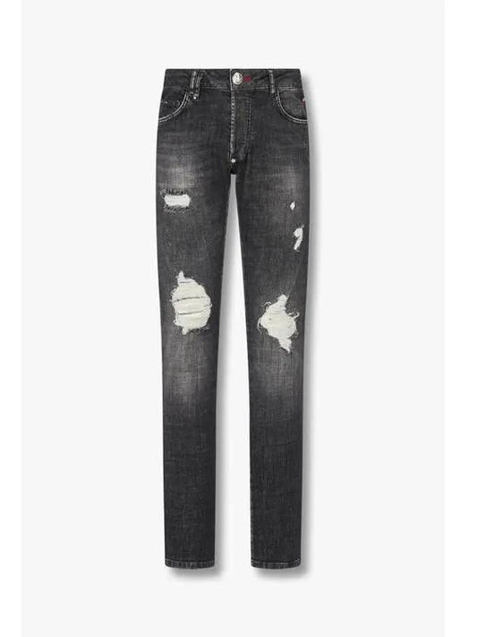 Men s Mini Skull Embroidered Straight Jeans Washed Black - PHILIPP PLEIN - BALAAN 1