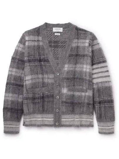 Funmix Tartan Mohair 4 Bar V-neck Cardigan Grey - THOM BROWNE - BALAAN 2