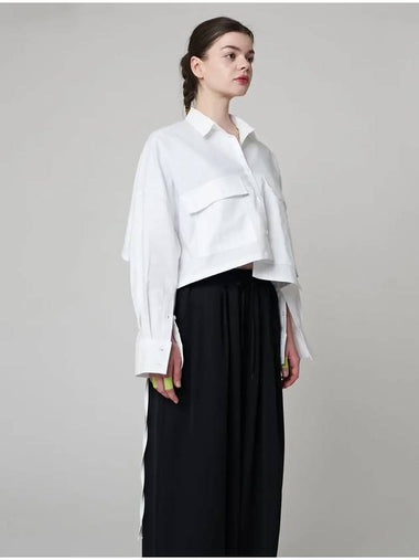 Pocket Crop Long Sleeve Shirt White - ATHPLATFORM - BALAAN 1