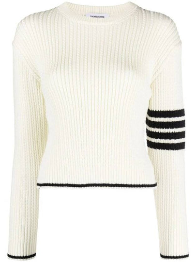 4 Bar Stripe Cable Knit Top White - THOM BROWNE - BALAAN 2