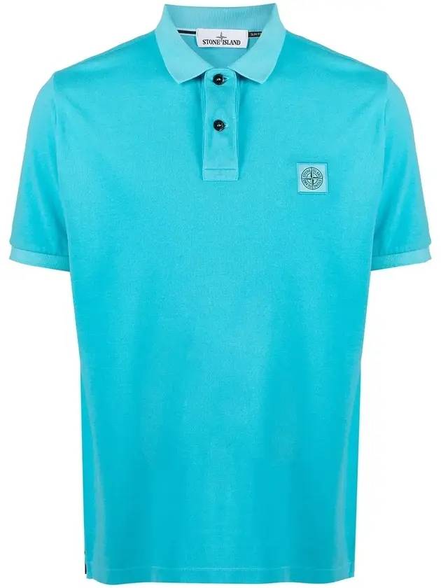 Logo Wappen Short Sleeve PK Shirt Aqua Blue - STONE ISLAND - BALAAN.