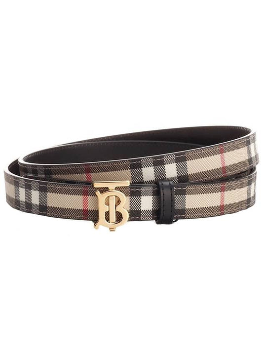 TB Gold Logo Vintage Check Reversible Leather Belt Archive Beige Black - BURBERRY - BALAAN.