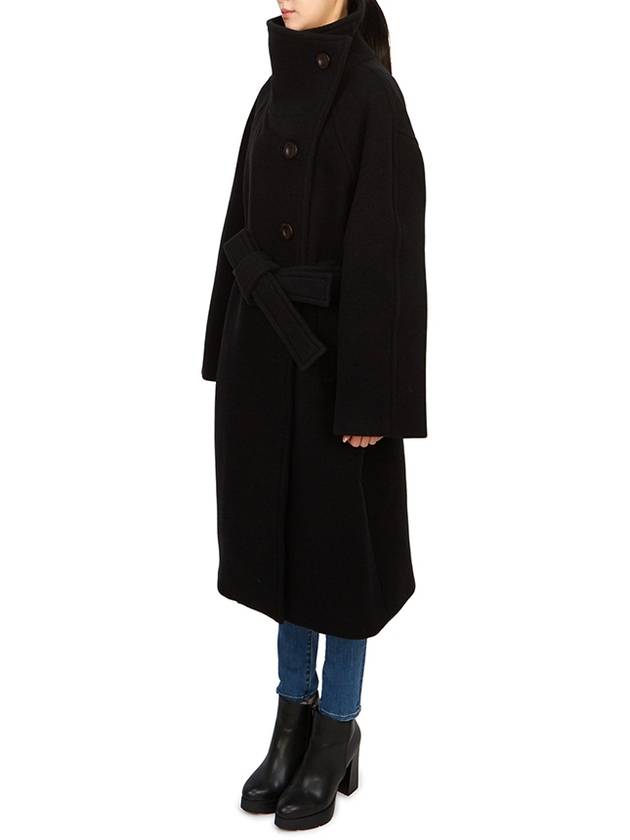 High-Neck Belted Wool Single Coat Black - ACNE STUDIOS - BALAAN 4